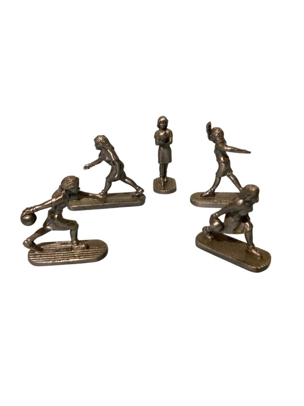 Vintage Pewter Brunswick Bowling Figure Girl Woman Figurines Lot Of 5